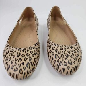 Crocs Women's Tan Brown Slip On Leopard Animal Print Kadee Ballet Flats Size 7